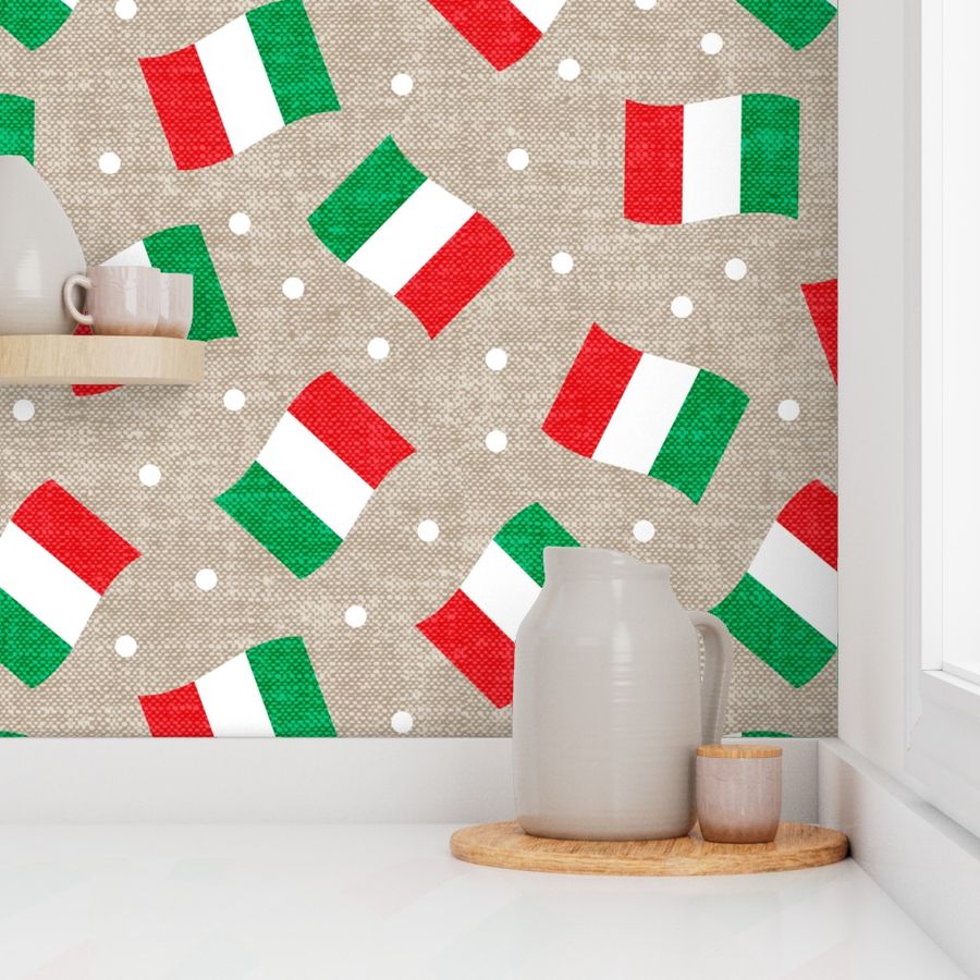 (small scale) Italian Flag  - tossed on beige - LAD21