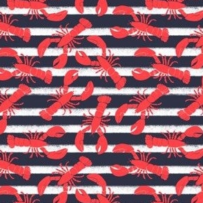 lobsters on navy and white stripes