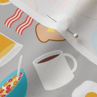 breakfast time - breakfast food - eggs, bacon, coffee, cereal - grey - LAD21