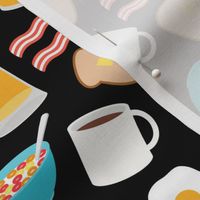 breakfast time - breakfast food - eggs, bacon, coffee, cereal - black - LAD21