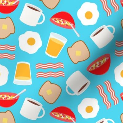 breakfast time - breakfast food - eggs, bacon, coffee, cereal - blue - LAD21