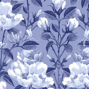 Honeysuckle Rose Damask - Light Blue