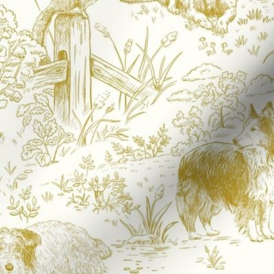 Country Dogs Toile Mustard