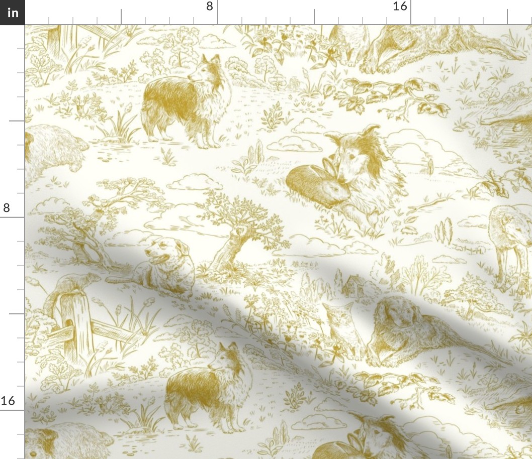 Country Dogs Toile Mustard
