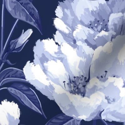 Honeysuckle Rose Damask - Deep Blue