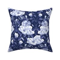 Honeysuckle Rose Damask Sm | Deep Blue