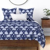 Honeysuckle Rose Damask Sm | Deep Blue