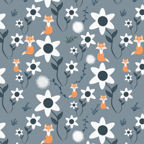 Large scale foxes and floral in Gray