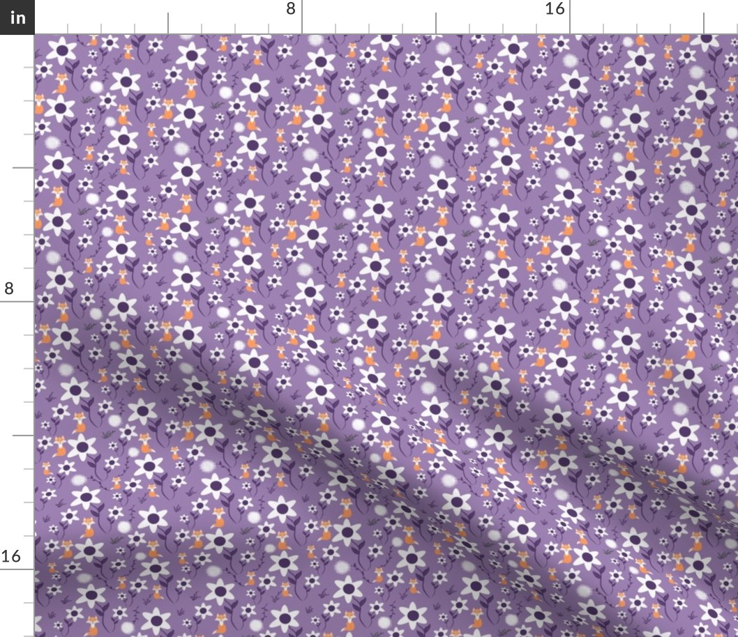 Small scale foxes and floral in Purple 