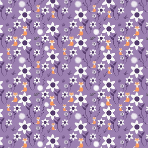 Medium scale foxes and floral in Purple 
