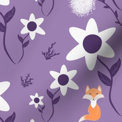 Large scale foxes and floral in purple 