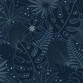 tropical night sky - navy blue (large scale)