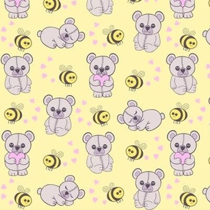 Teddies and bees on yellow