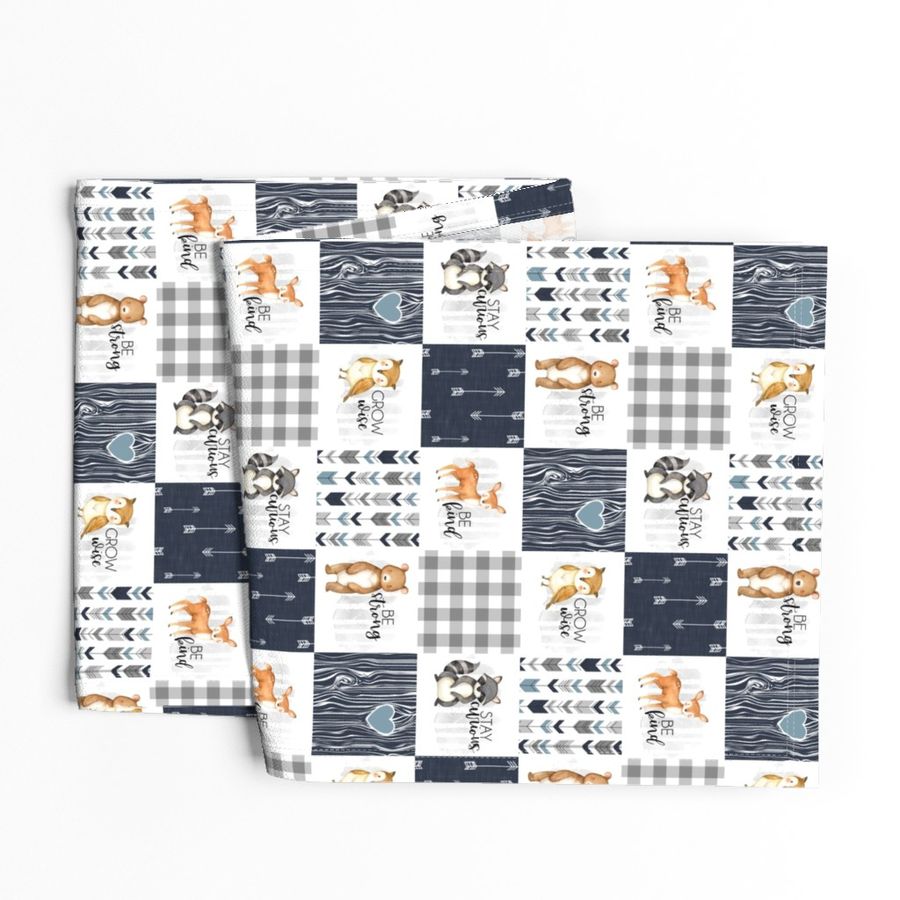 3 inch Woodland Buddies//Navy - Wholecloth Cheater Quilt