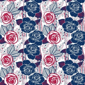 Patriotic Roses with Stars and Stripes - Independence Day - Americana - July 4th