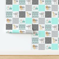 3 inch Safari//Zoo// Mint - Wholecloth Cheater Quilt