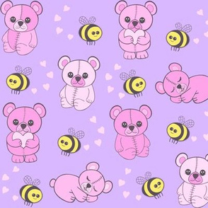 Pink and purple teddies and bees