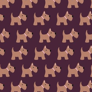Kawaii Scottie dogs scottish terrier puppy kids design in neutral caramel brown gray maroon burgundy