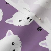 Minimalist west highland white terrier dogs and paws design kids purple white 