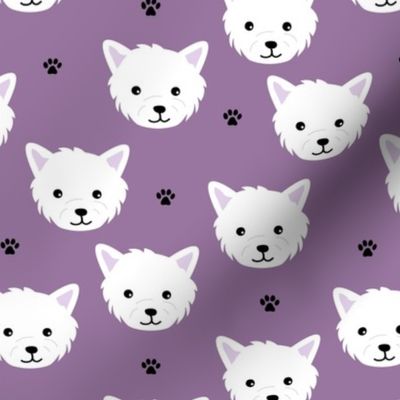 Minimalist west highland white terrier dogs and paws design kids purple white 
