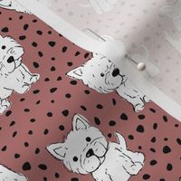 Little kawaii westie puppies adorable dogs print in hand drawn messy style with dots kids nursery design stone red white