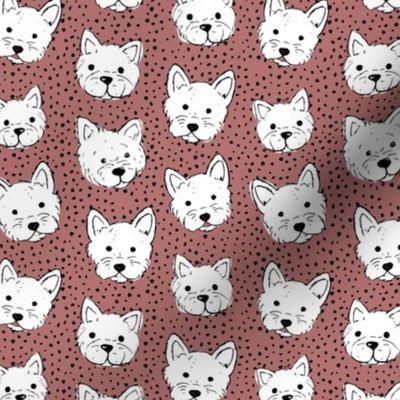 Adorable little west highland terrier hand drawn Westie dogs puppies and dots stone red white