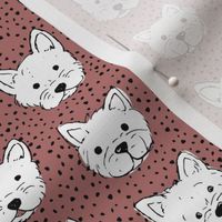 Adorable little west highland terrier hand drawn Westie dogs puppies and dots stone red white