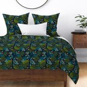Moody Tropical Floral - Blue Navy Teal - Large