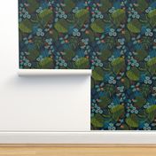 Moody Tropical Floral - Blue Navy Teal - Large