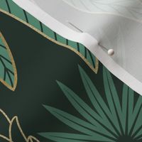 Palm Trees and Flamingo - Art Deco Tropical Damask - deep emerald green - faux gold foil - extra large scale