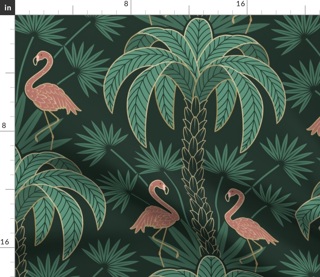 Palm Trees and Flamingo - Art Deco Fabric | Spoonflower