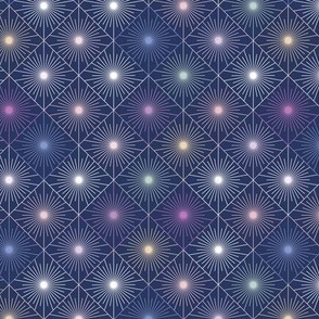 Art Deco Geometric Sniny Stars / dark blue background