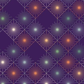 Art Deco Geometric Shiny Stars / purple background