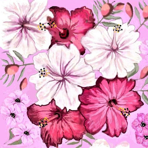 Moody Pink Tropical Floral Wallpaper