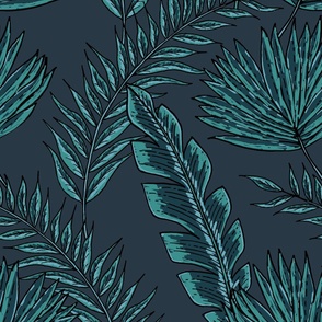 Tropical Flora Oversized - Moody Blue