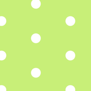 Large scale white polkadots on lime green