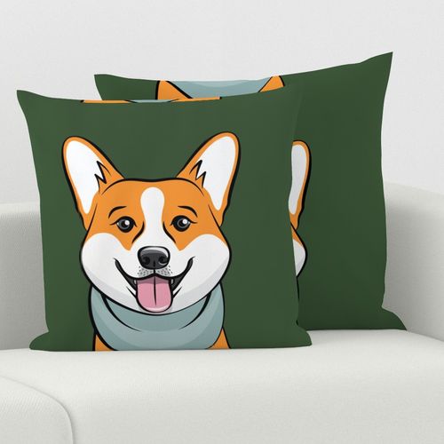 18" panel - Corgi - forest green  - LAD21