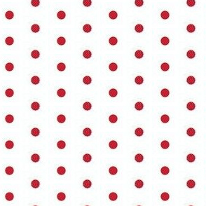 Red quarter inch polka dot on white 