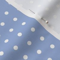 White on sky blue quarter inch polka dot