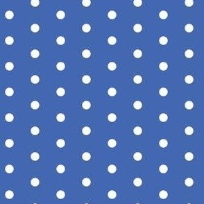 White on royal blue quarter inch polka dot
