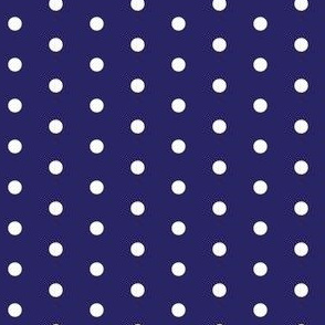 White on navy blue quarter inch polka dot