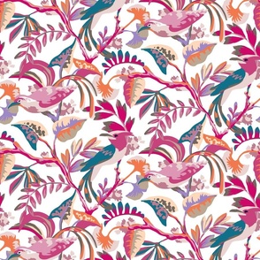 Birds and botanicals in summer pink