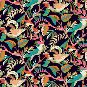 Birds and botanicals in tropical rainbow