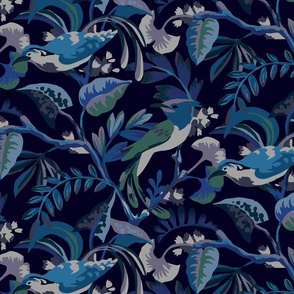 Birds and botanicals in blue