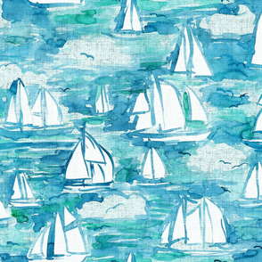 Sailboats watercolor, sailing ships loosely painted