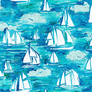 Sailboats watercolor dark - loosely painted Sailing ships