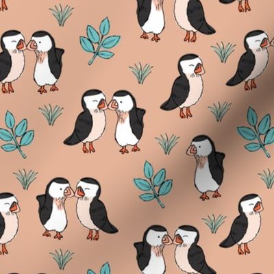 Little love birds puffins and leaves wild birds design for kids blush beige blue 