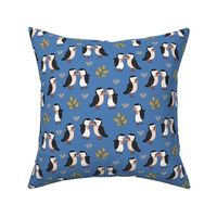 Little love birds puffins and leaves wild birds design for kids blue mustard 