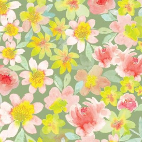 Watercolor Ditsy floral _Sage