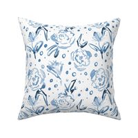 Indigo bloom in Mykonos - blue watercolor dainty florals - painterly flowers for modern home decor_ nursery a271-6